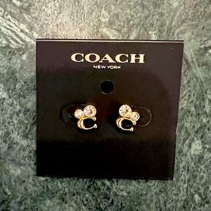 COACH SIGNATURE "C" CRYSTAL STUD EARRINGS - NWT - GOLD/CLEAR C9450
